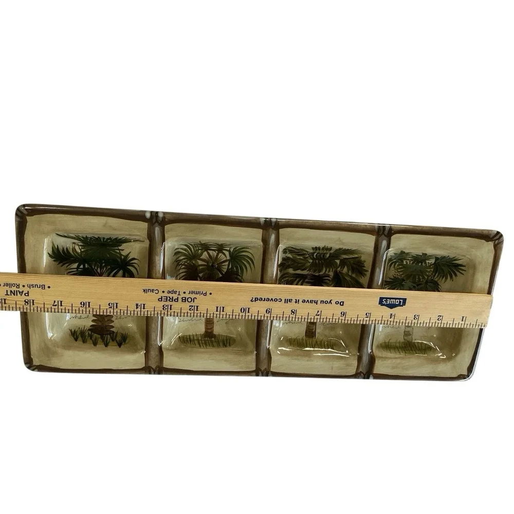 Tabletops Unlimited Bora Bora‎ 4 Section Snacks Tray Palm Tree Hand Painted